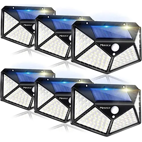 Solar Lights Outdoor 6 Pack, 100LED/3 Modes 270° Lighting Angle Motion Sensor Security Lights, IP65 Waterproof Wall Lights Solar Powered, Bright for Backyard Garden Fence Patio Front Door