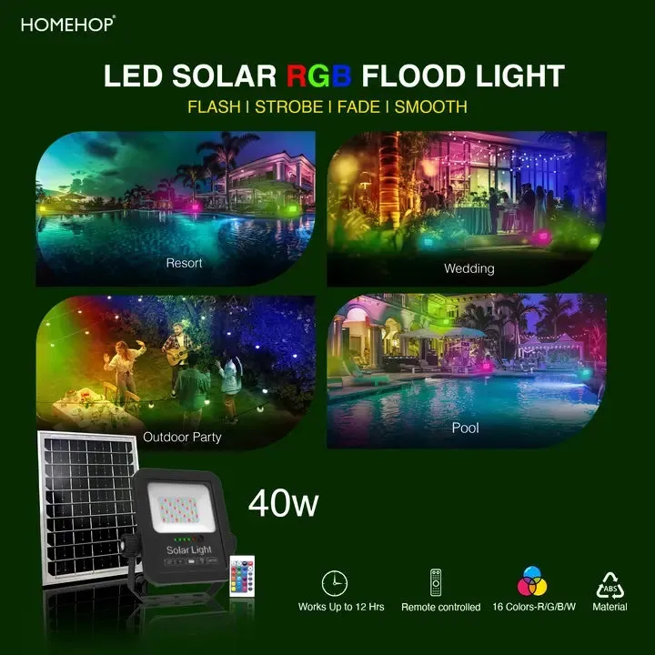 Solar outdoor Waterproof RGB Flood light with Remote Control for Home and Outdoor Purpose