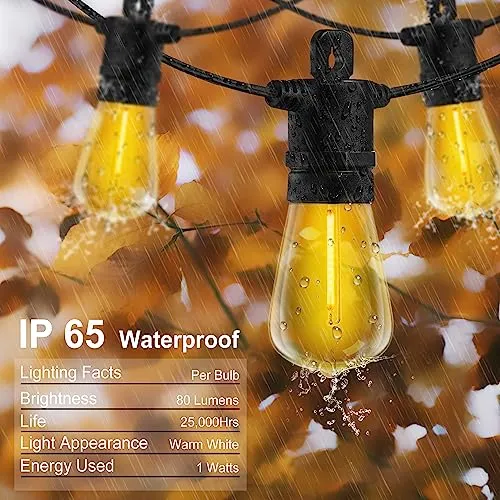 Solar String Lights, 50 FT Solar Powered LED - Waterproof & Shatterproof, Patio Solar Hanging Lights With 15 Bulbs, Camping Decorative Lights For Outdoor Backyard Decor