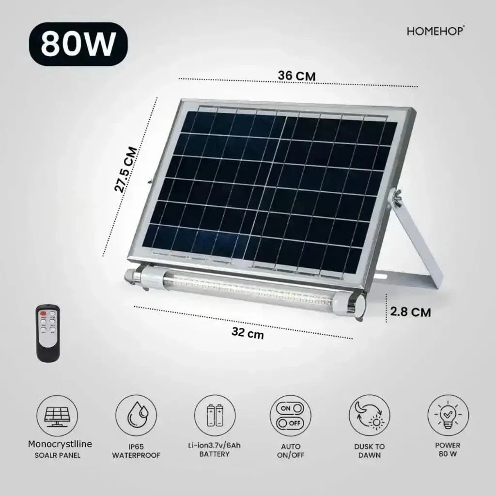 Solar Tube Light Outdoor Indoor Waterproof Wall Lamp for Balcony, Terrace With Panel & Remote ( 80W, Cool White )