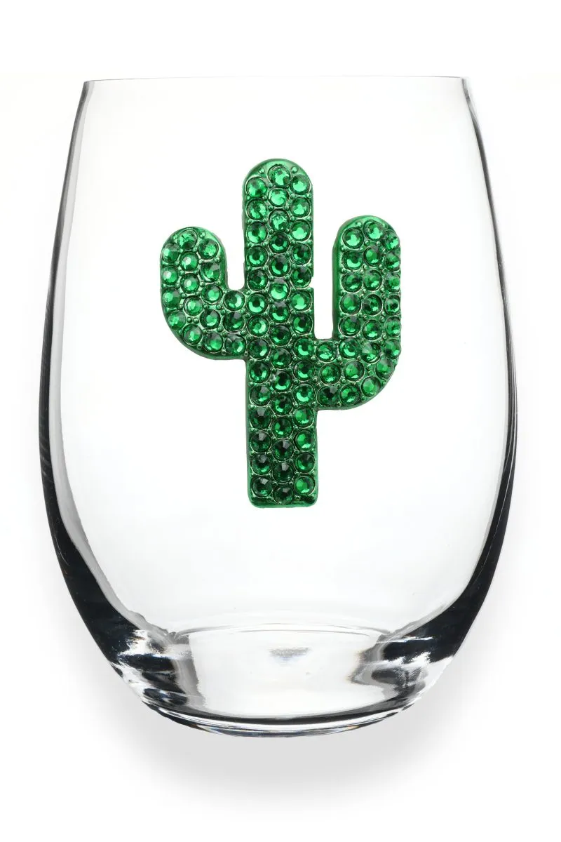 Stemless Wine Glass, Green Cactus