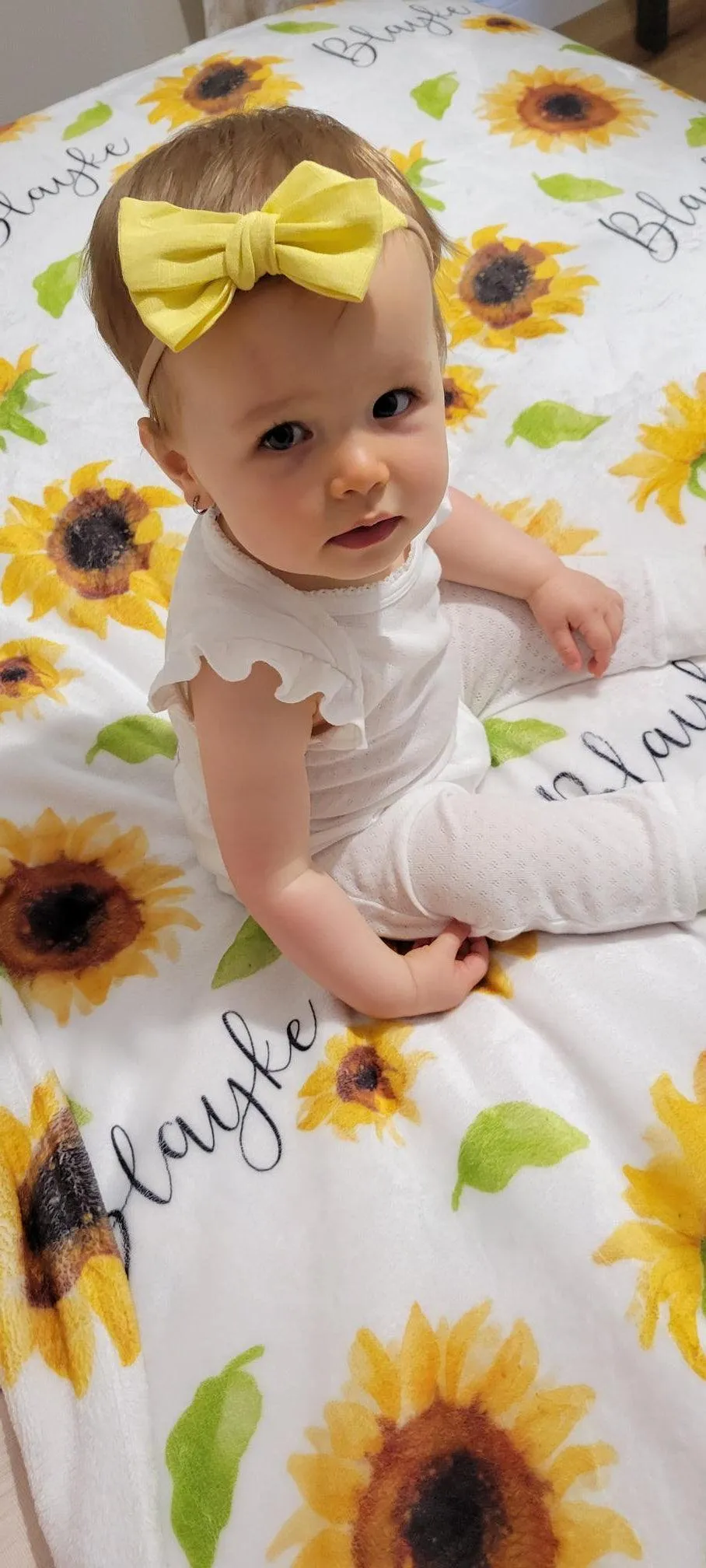 Sunflower Print Personalized Minky Blanket