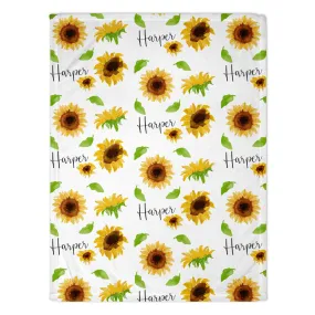 Sunflower Print Personalized Minky Blanket