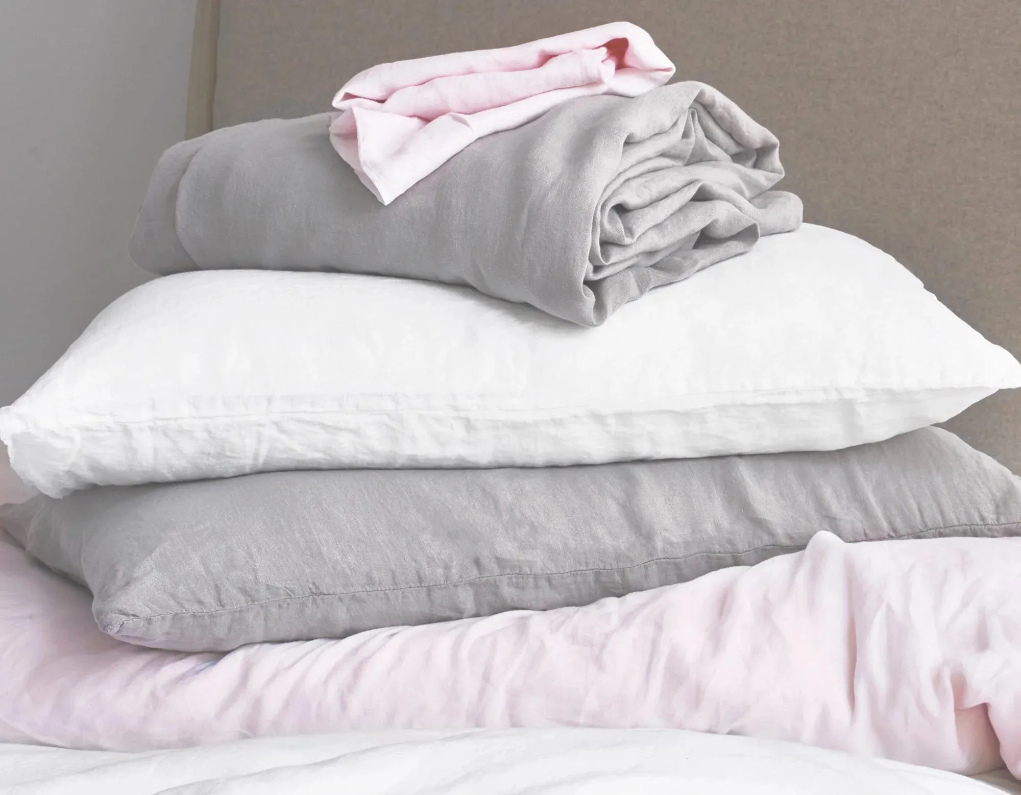 Super King Size Linen Bedding Bundle, KPP - Soft Pink