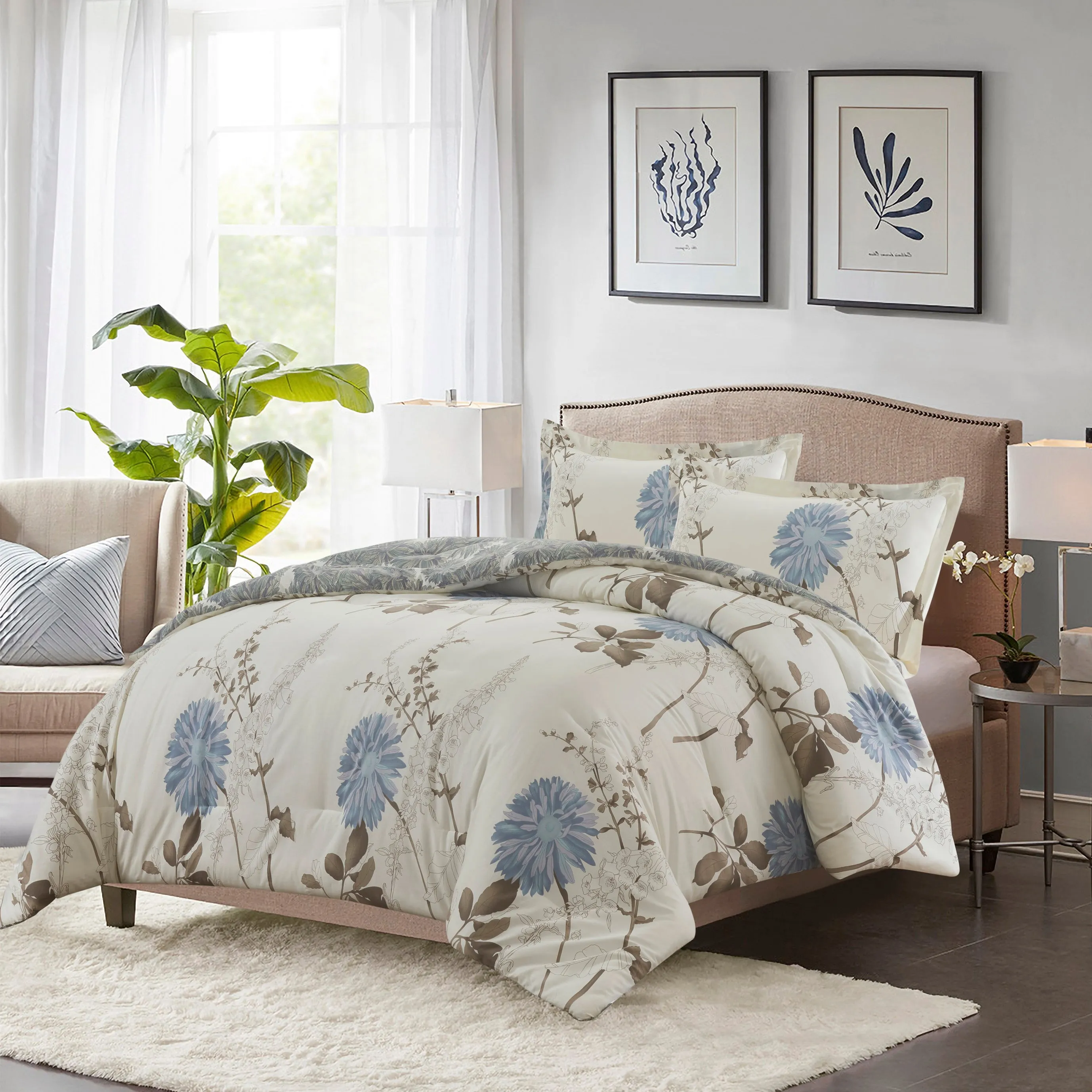 Swanson Beddings Daisy Floral Comforter Set: Comforter and and Pillow Shams 100% Cotton Shell