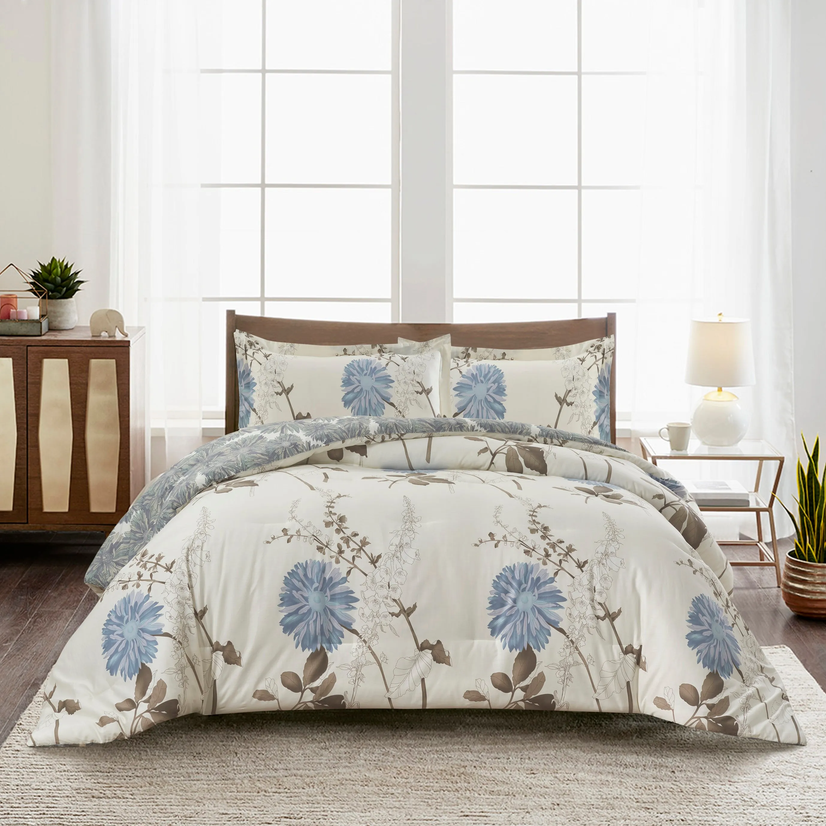 Swanson Beddings Daisy Floral Comforter Set: Comforter and and Pillow Shams 100% Cotton Shell