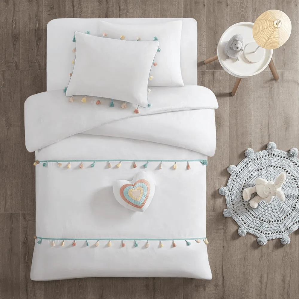 Tassel Comforter & Heart Pillow Set for Kids