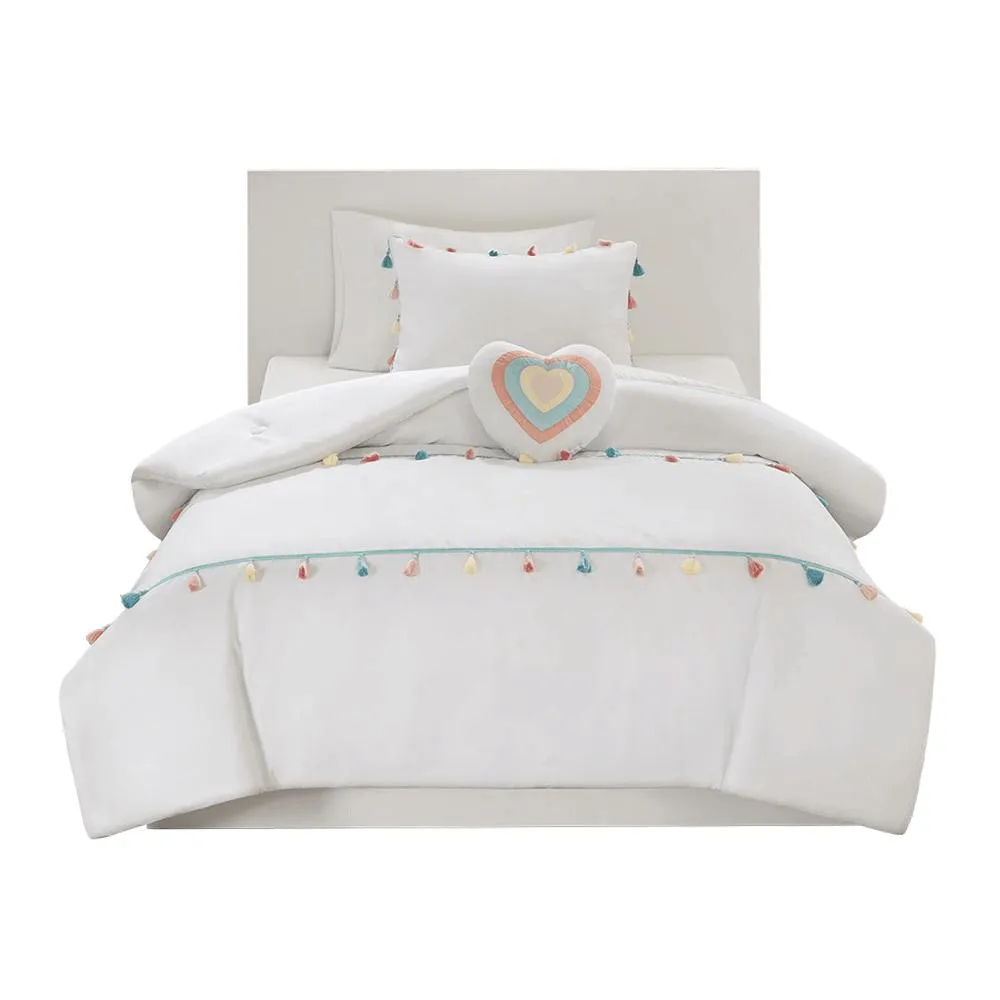 Tassel Comforter & Heart Pillow Set for Kids