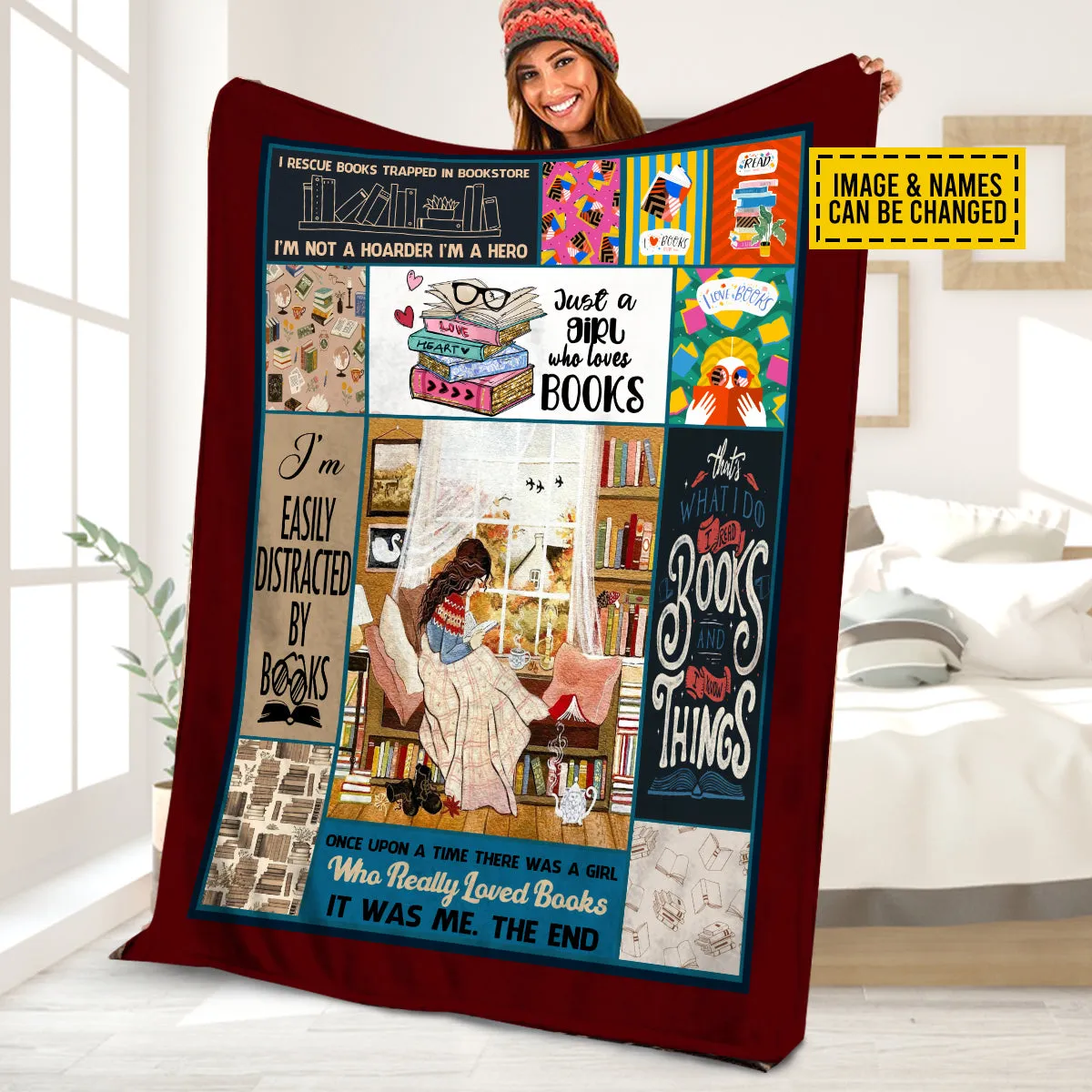 Teesdily | Personalized Just A Girl Who Loves Books Fleece Blanket Book Lover Throw Blanket Bookish Bookworm Bedroom Decor Reading Lover Gifts