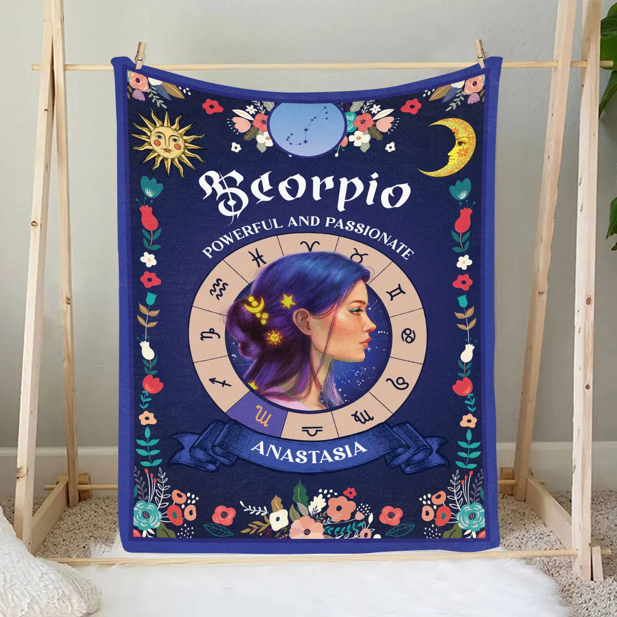 Teesdily | Scorpio Zodiac Sign Characteristics Customized Blanket Powerful And Passionate Sherpa Fleece Horoscope Design Astrology Gift Birthday