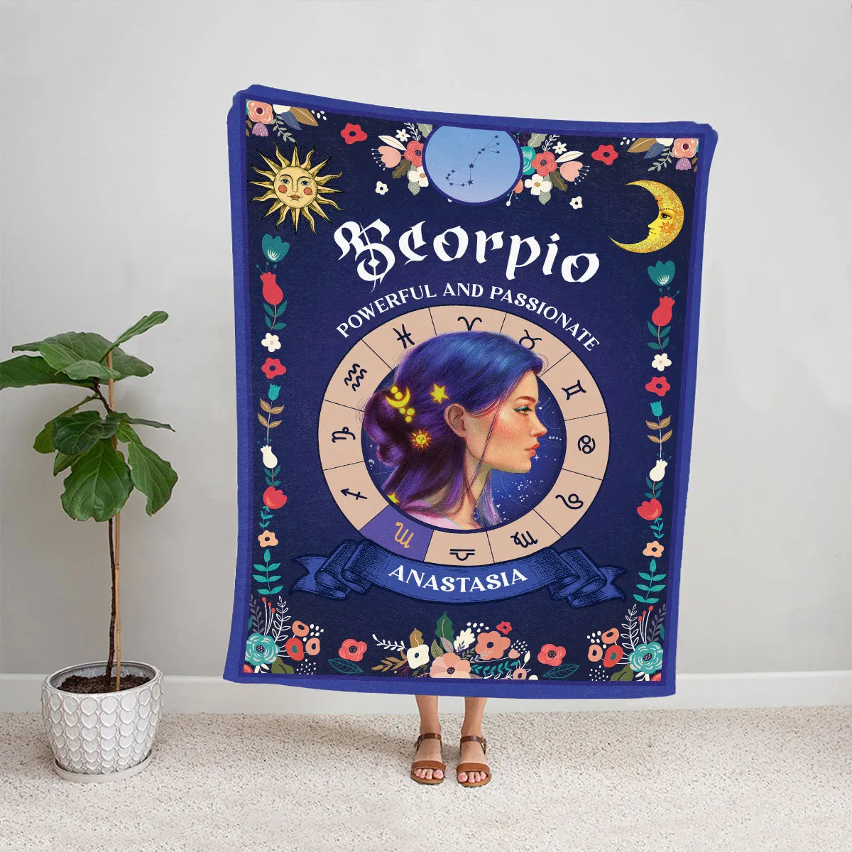 Teesdily | Scorpio Zodiac Sign Characteristics Customized Blanket Powerful And Passionate Sherpa Fleece Horoscope Design Astrology Gift Birthday