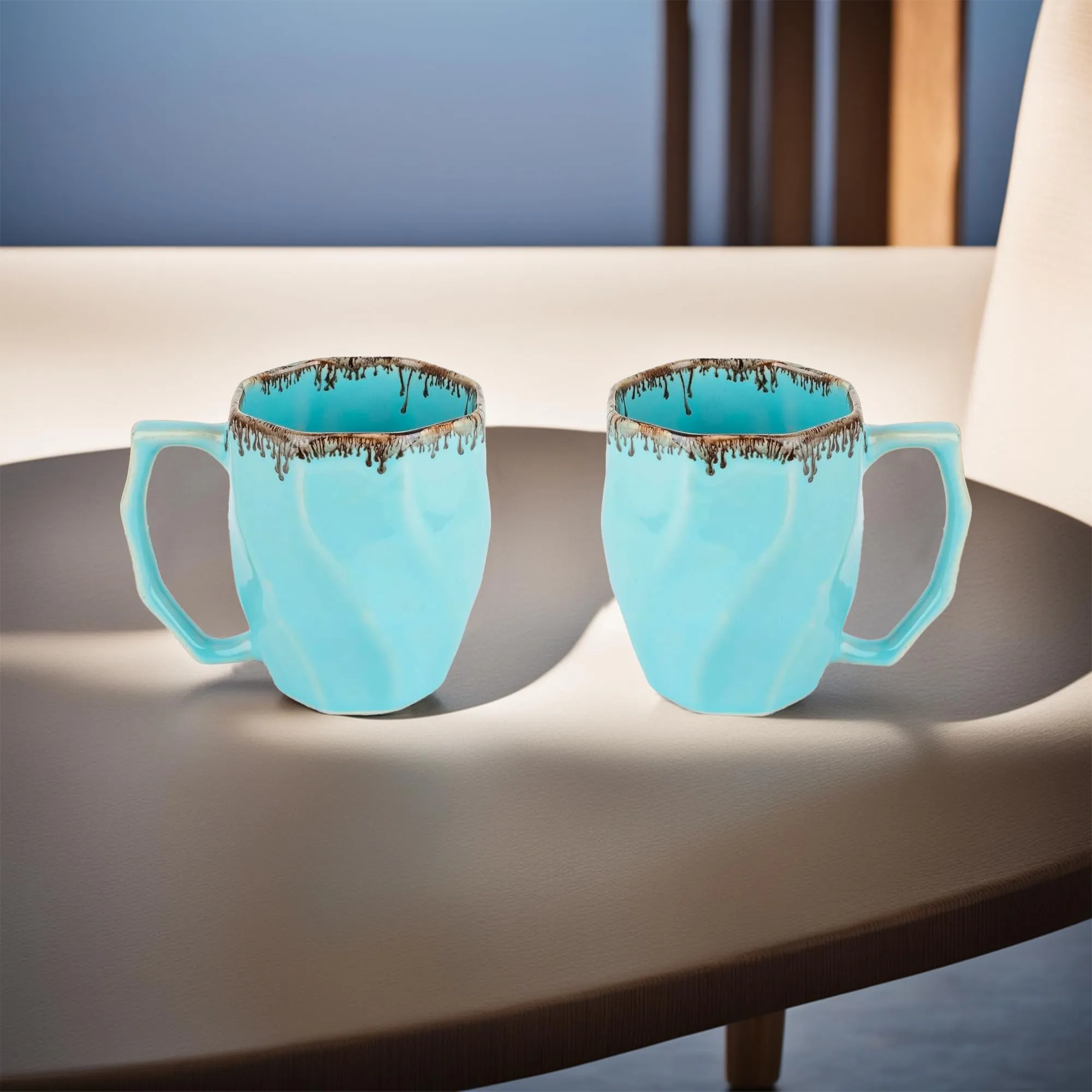 The Better Home Terra Series Ceramic Tea Coffee Cup with Handles | Microwave Safe | Scratch Resistant | Stain Proof | Glossy Finish | Gifting Set | (Pack of 2- Sky Blue)