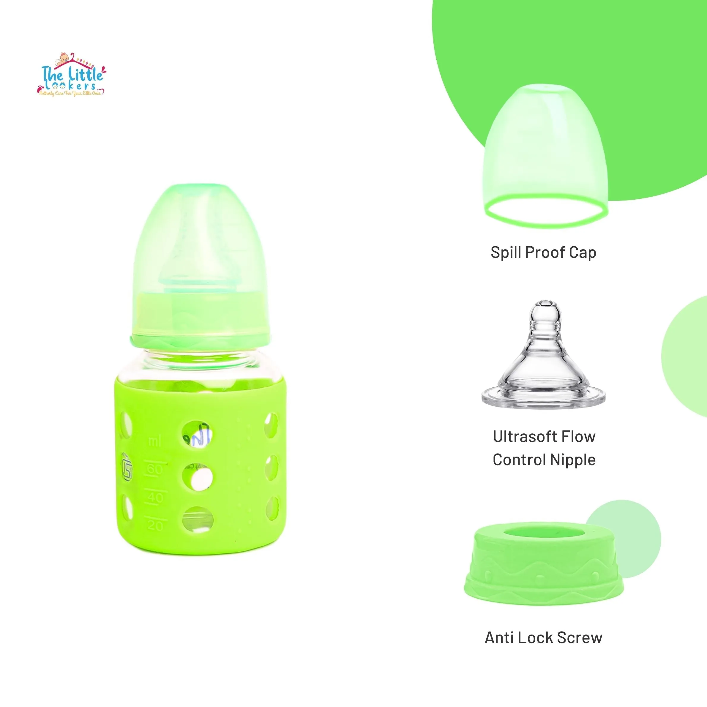 The Little Lookers High Borosilicate Glass Feeding Bottle for Baby/Feeder for Newborn |Super Soft Flow Control & Anti Colic Nipple for Infants/Toddlers(Pack of 2)