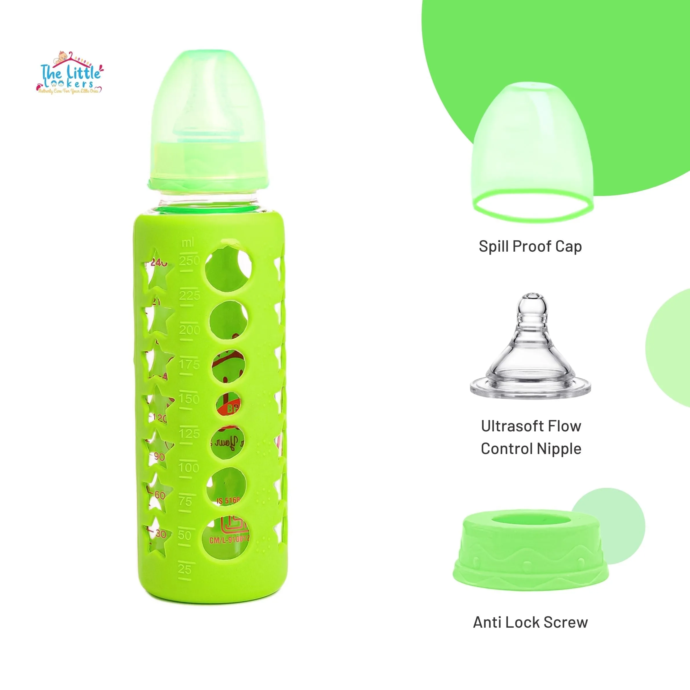 The Little Lookers High Borosilicate Glass Feeding Bottle for Baby/Feeder for Newborn |Super Soft Flow Control & Anti Colic Nipple for Infants/Toddlers(Pack of 2)