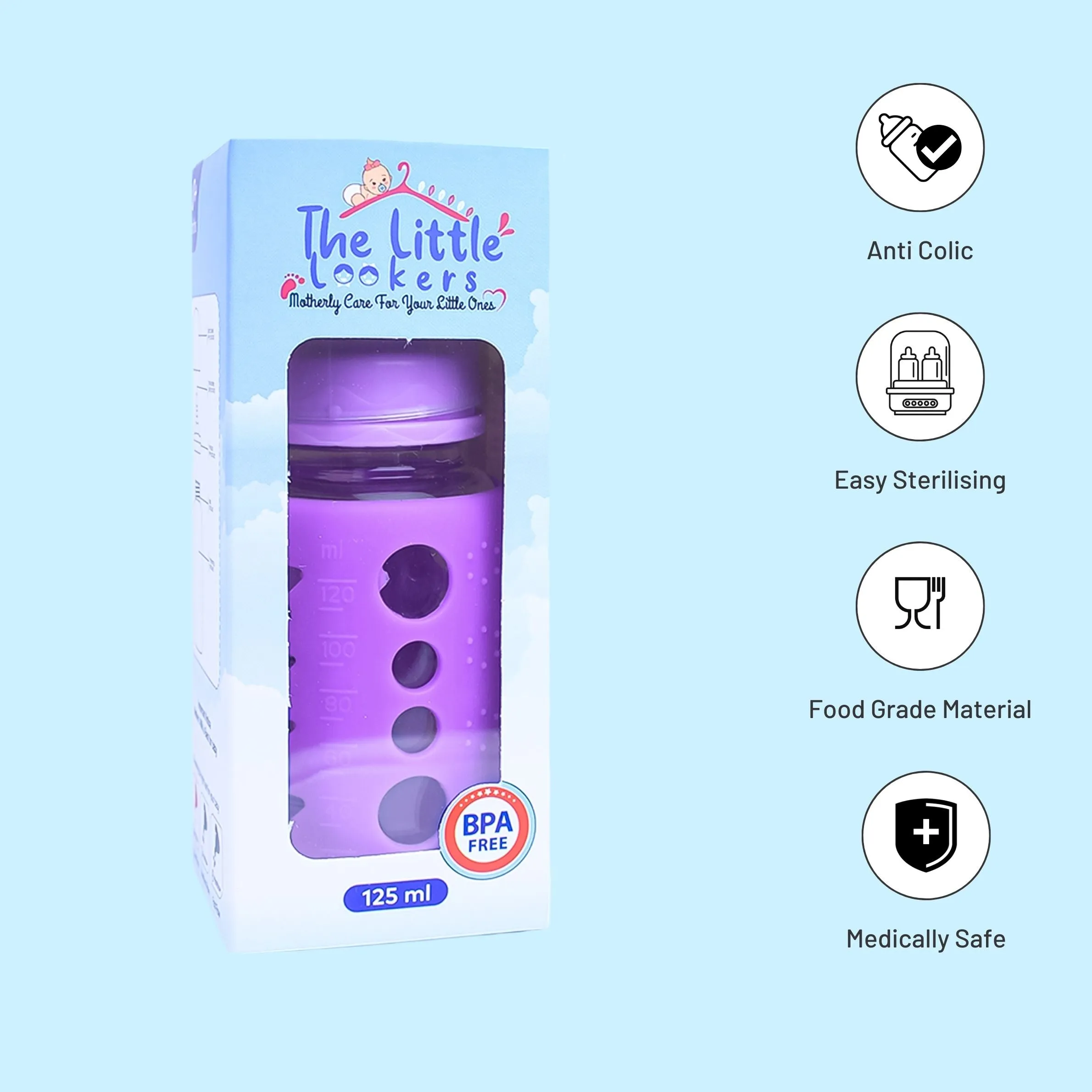 The Little Lookers High Borosilicate Glass Feeding Bottle for Baby/Feeder for Newborn |Super Soft Flow Control & Anti Colic Nipple for Infants/Toddlers(Pack of 2)