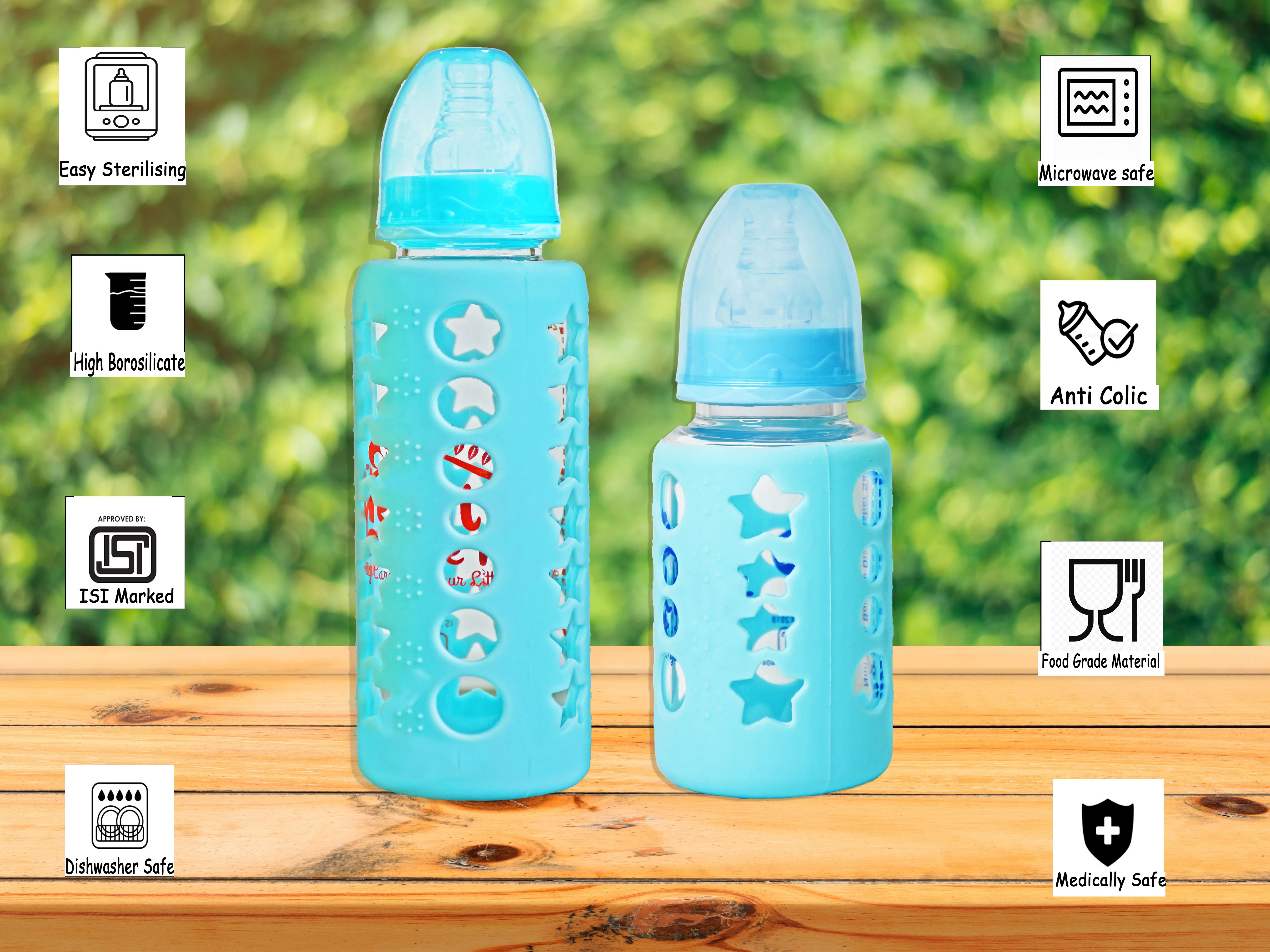 The Little Lookers High Borosilicate Glass Feeding Bottle for Baby/Feeder for Newborn |Super Soft Flow Control & Anti Colic Nipple for Infants/Toddlers(Pack of 2)