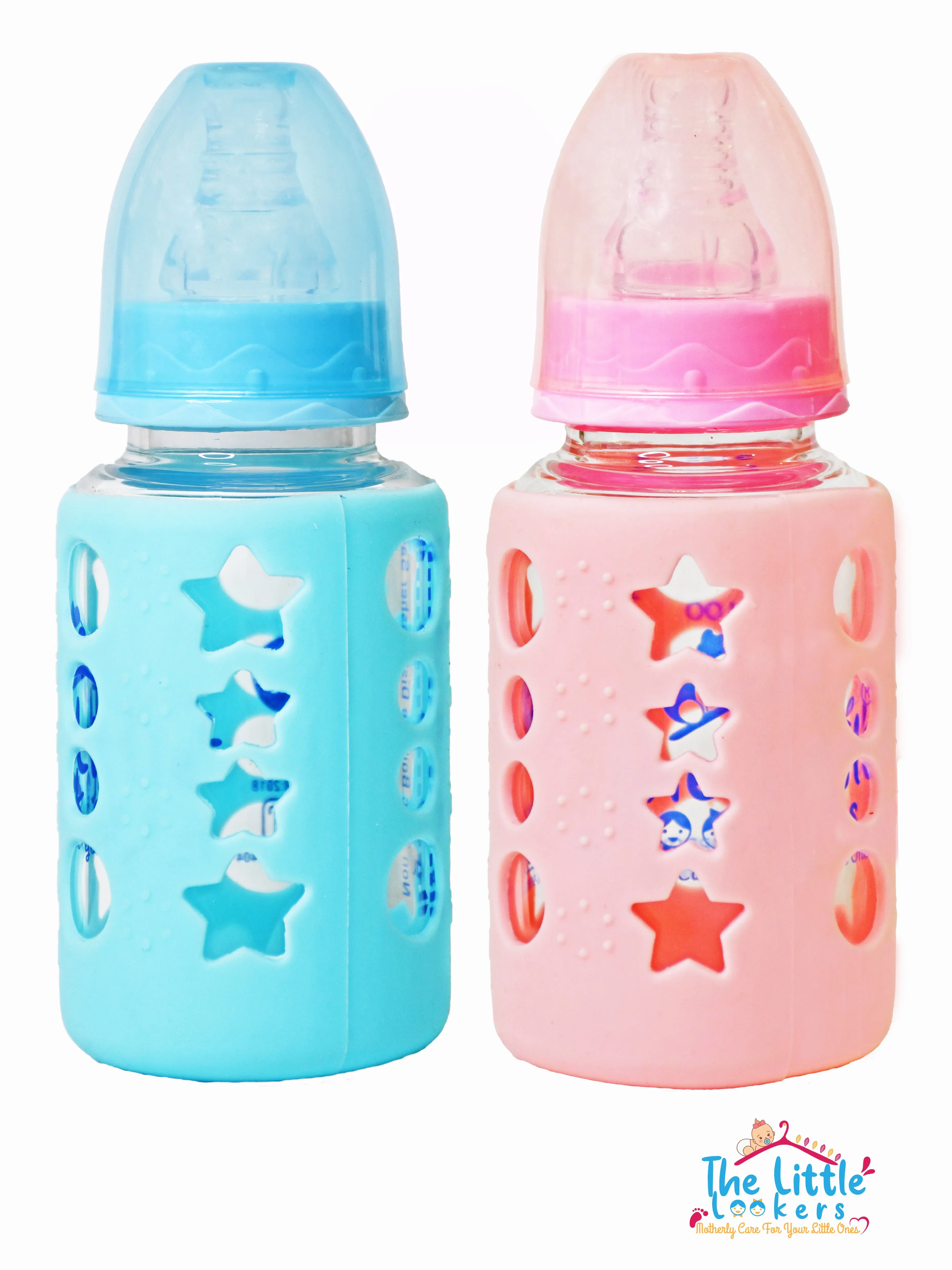 The Little Lookers High Borosilicate Glass Feeding Bottle for Baby/Feeder for Newborn |Super Soft Flow Control & Anti Colic Nipple for Infants/Toddlers(Pack of 2)