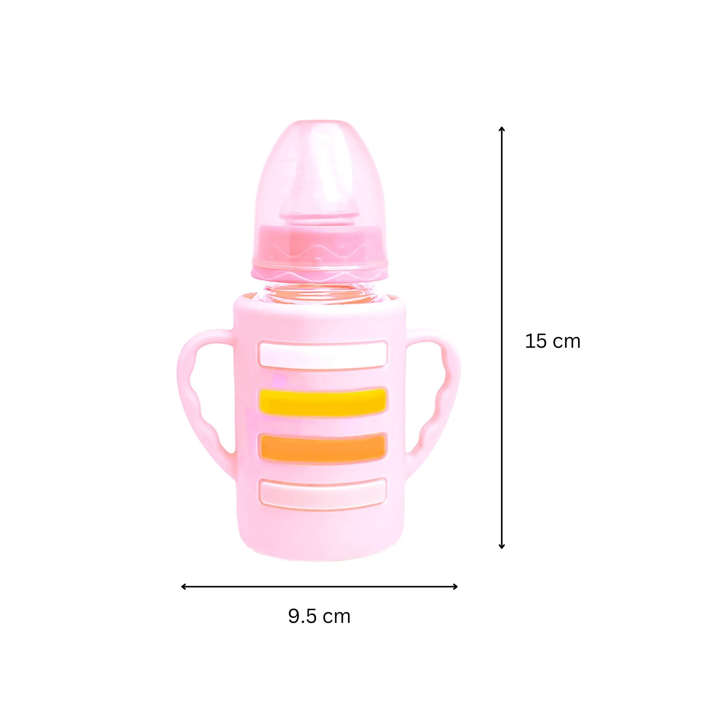 The Little Lookers High Borosilicate Glass Feeding Bottle with Handle Silicon Cover for Baby/Feeder for Newborn | Super Soft Flow Control & Anti Colic Nipple for Infants/Toddlers(Pack of 3)