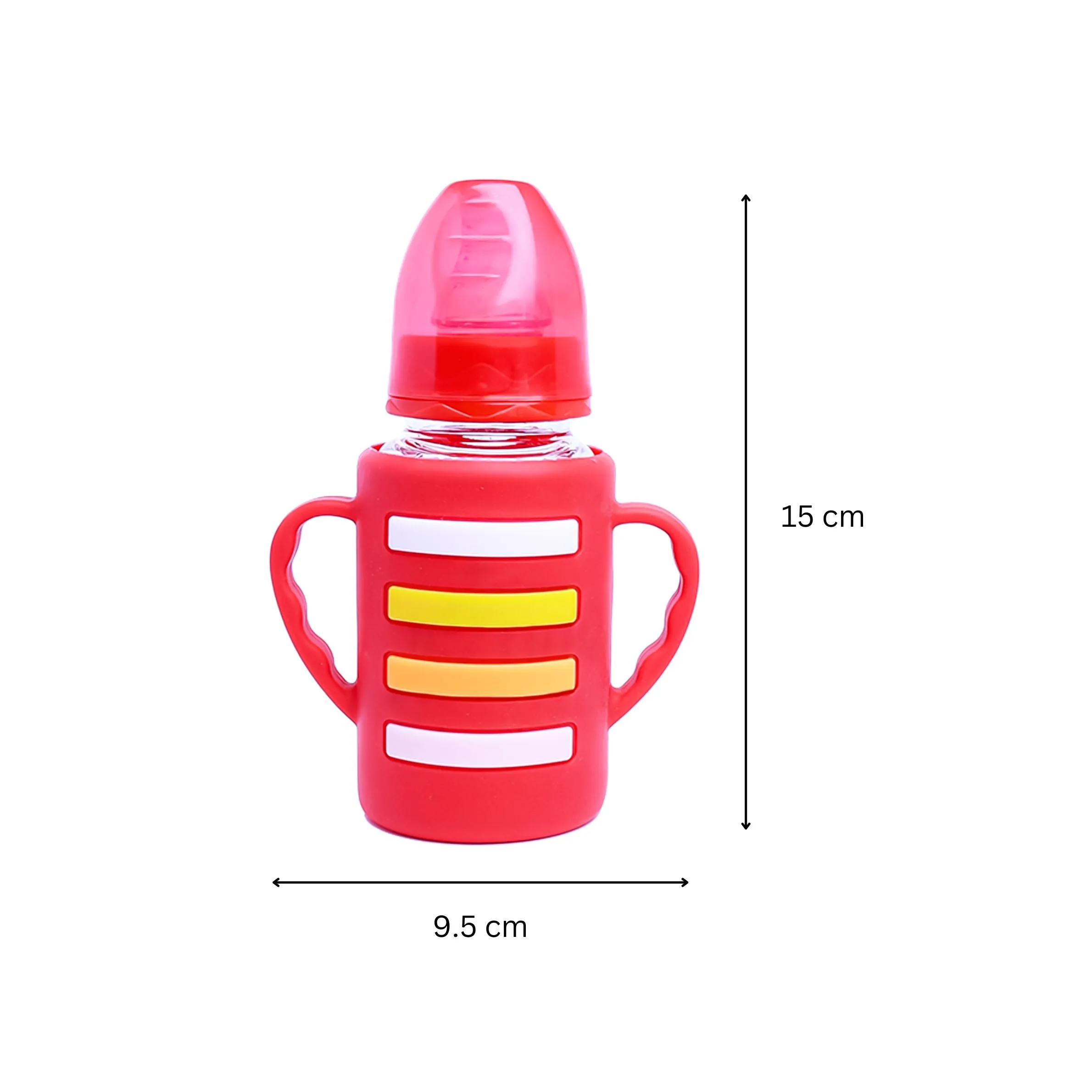 The Little Lookers High Borosilicate Glass Feeding Bottle with Handle Silicon Cover for Baby/Feeder for Newborn | Super Soft Flow Control & Anti Colic Nipple for Infants/Toddlers(Pack of 3)