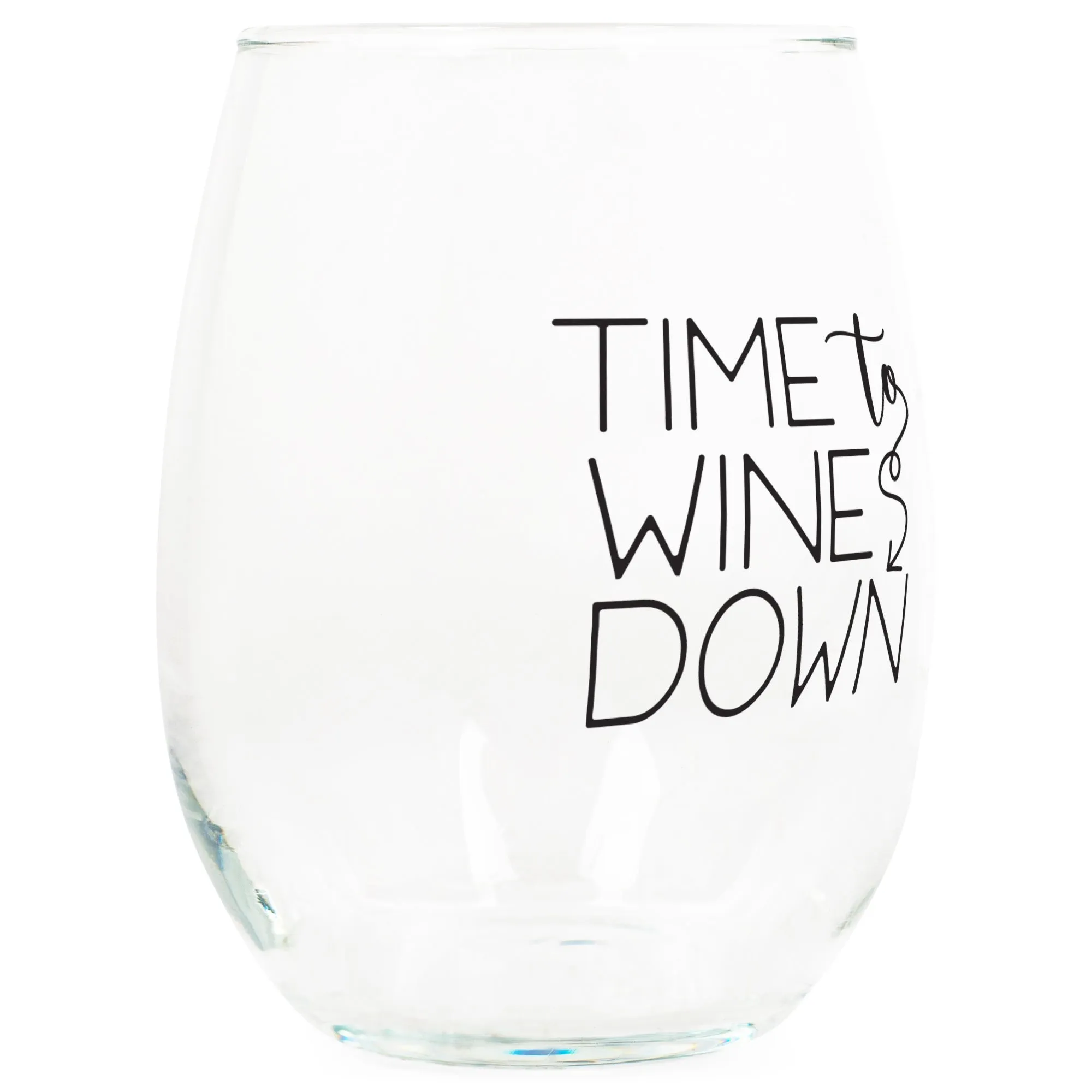 Time to Wines Down Black 14 ounce Glass Stemless Wine Glass