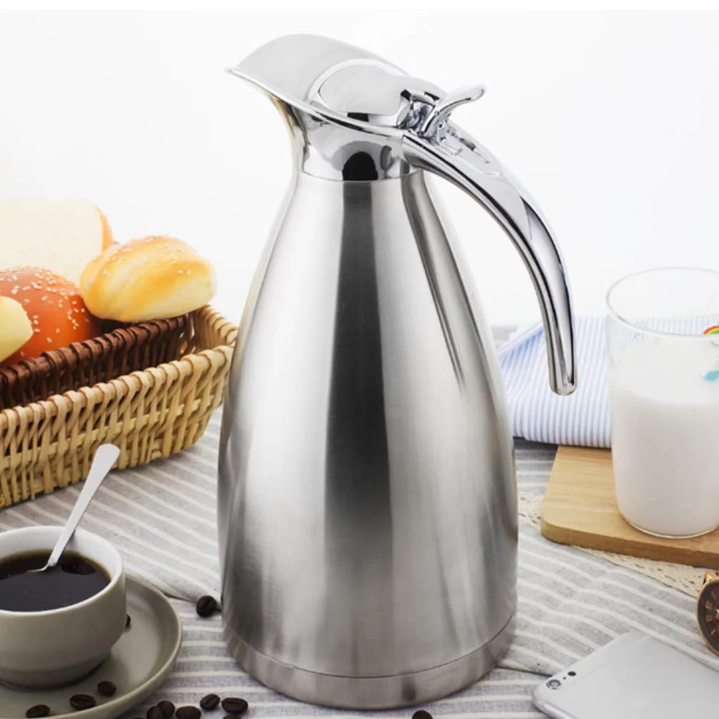 TOPBATHY 2L Stainless Steel Coffee Thermal Carafe Water Beverage Dispenser Insulated Vacuum Carafe Premium Grade Thermal Pot (Silver)