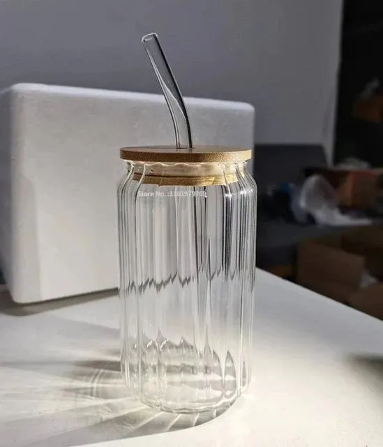 Transparent Glass Cup with Straw