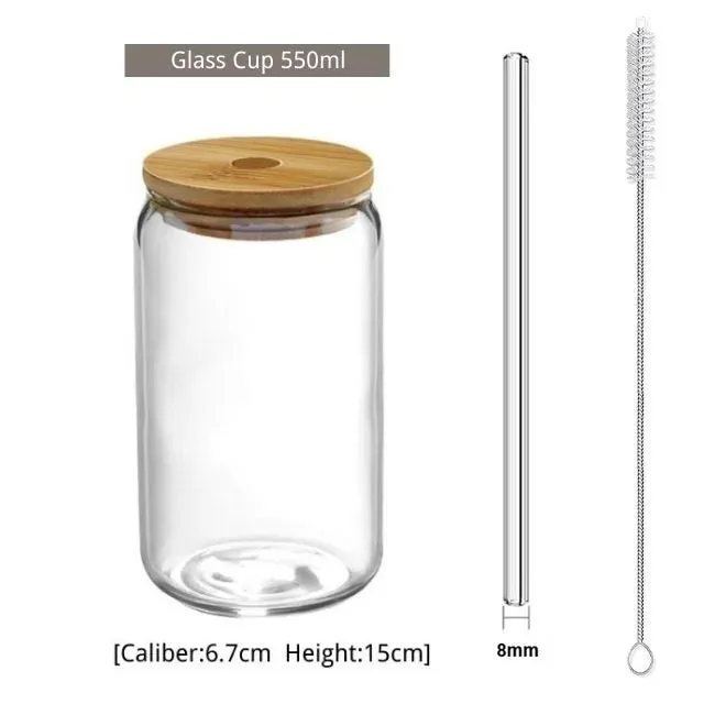 Transparent Glass Cup with Straw