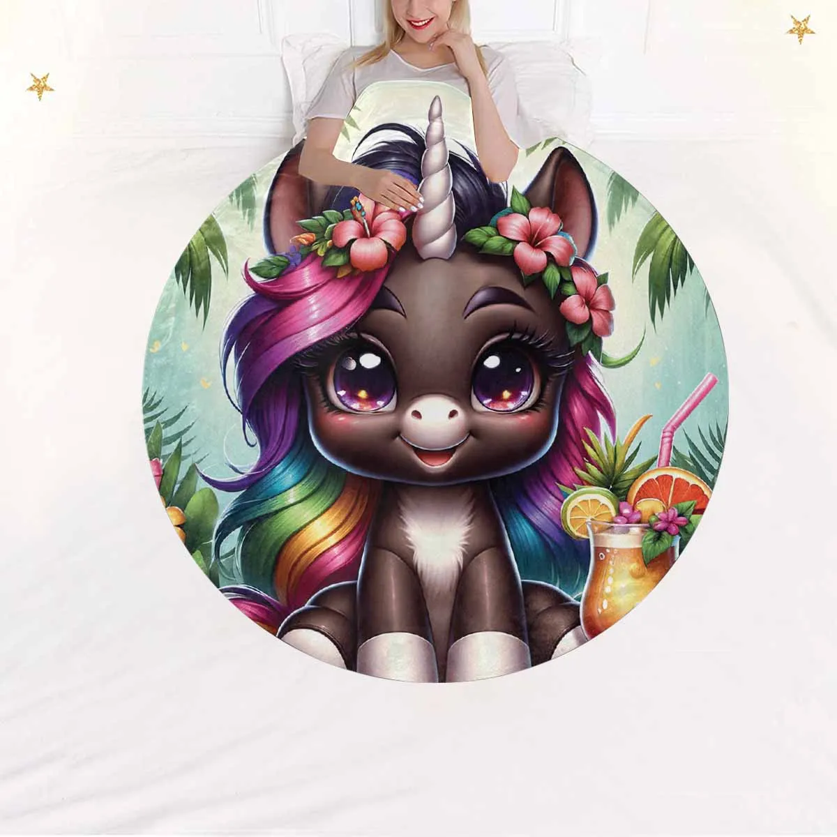 Unicorn_Awd35135  Circular Micro Fleece Blanket 60"