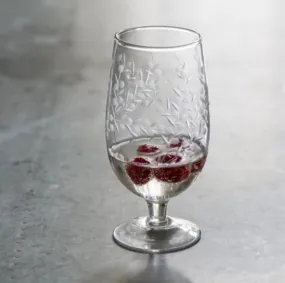 Vintage Floral Etched Wine Glass