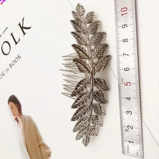 Vintage Gold or Silver Plated Leaves Bun Top Hair Comb Wedding Hair Accessories