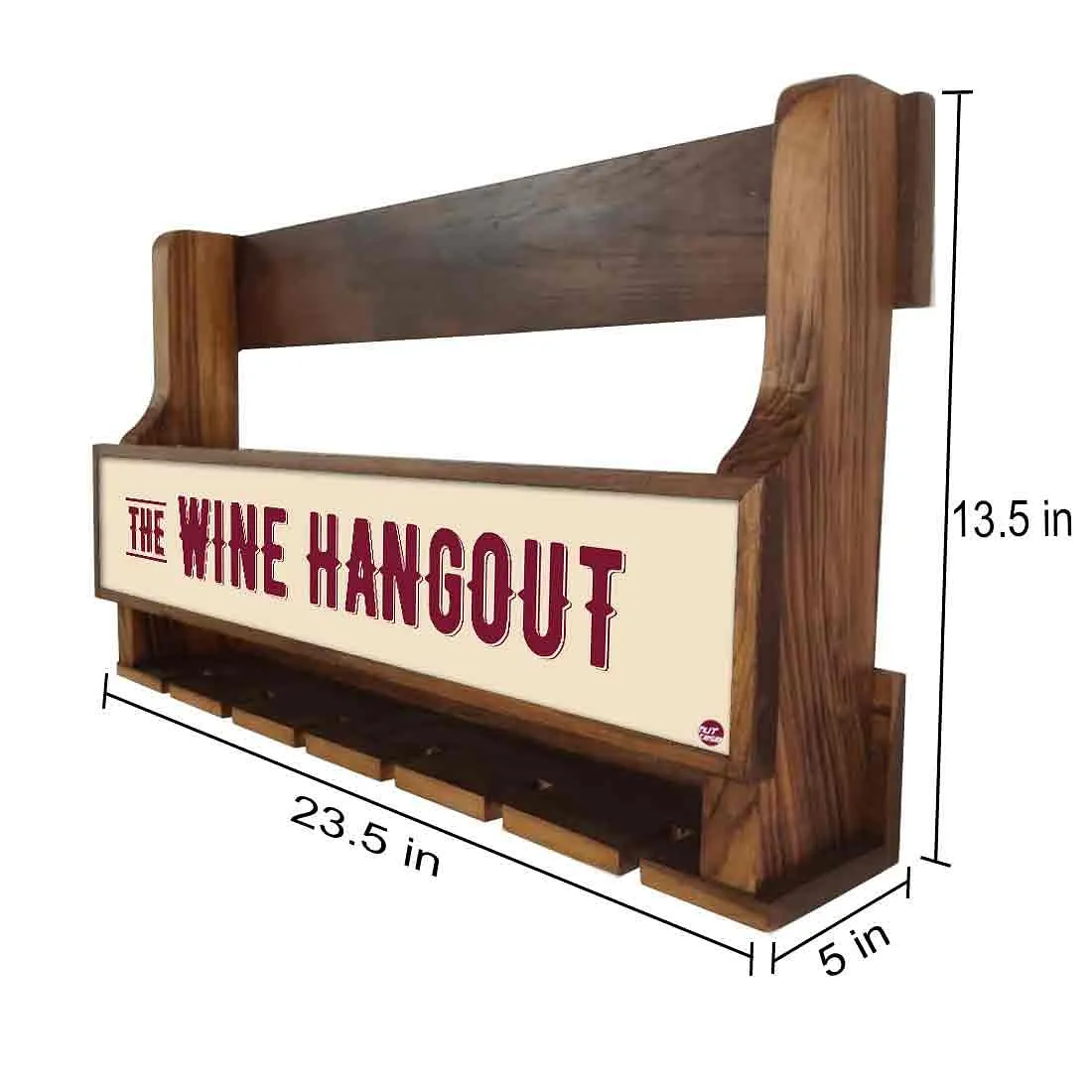 Wall Mounted Wooden Wine Glass Rack Holder for Living Room 5 Bottles 6 Glasses-Hangout