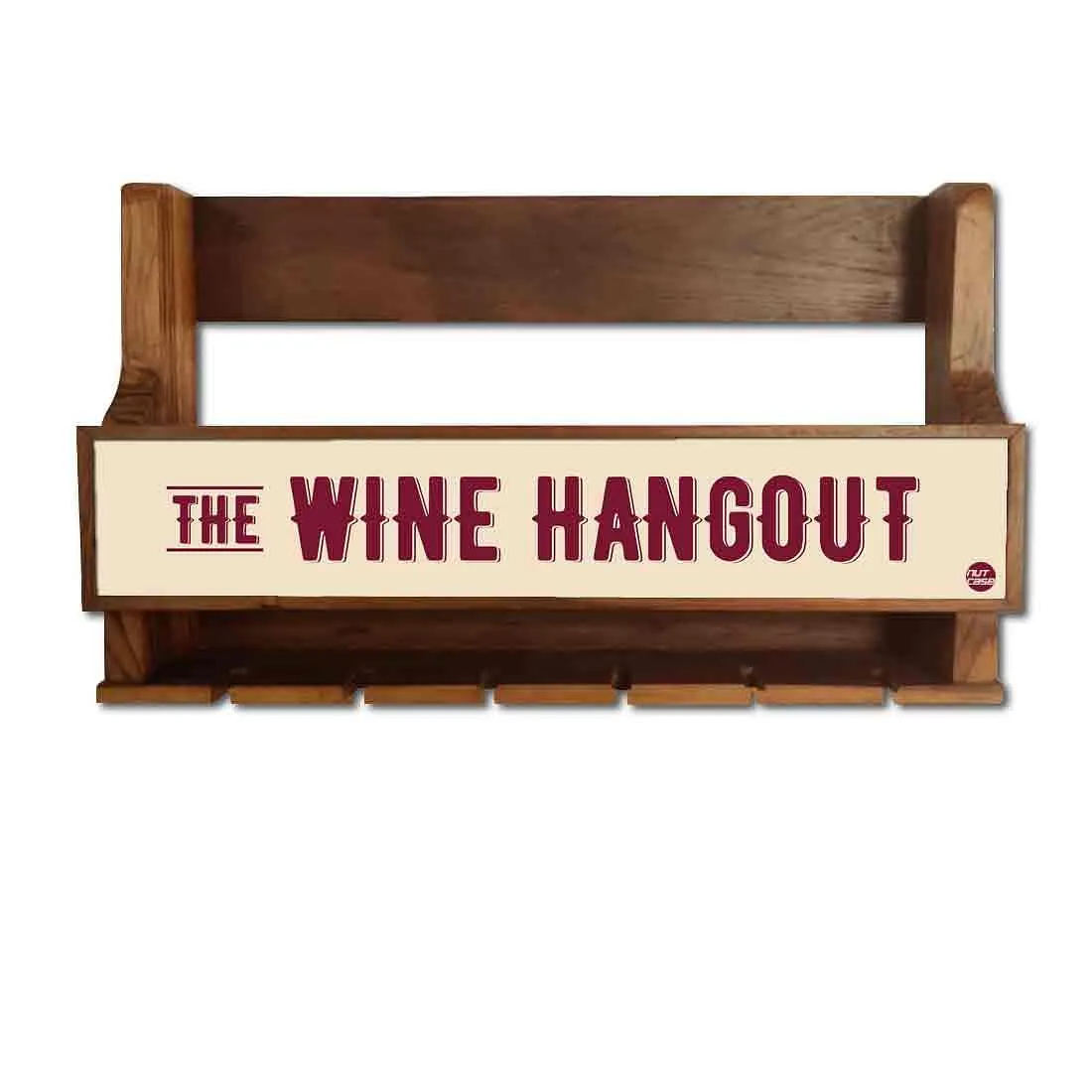 Wall Mounted Wooden Wine Glass Rack Holder for Living Room 5 Bottles 6 Glasses-Hangout