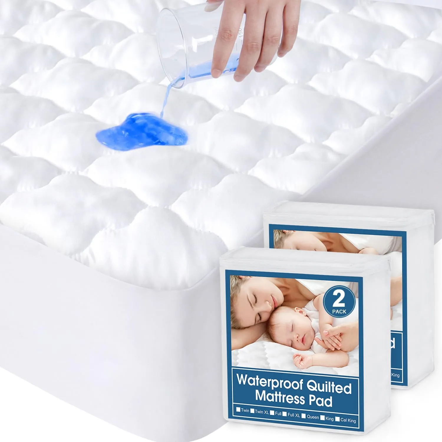 Waterproof Mattress Protector Quilted, Breathable & Noiseless Mattress Pad Cover, Fitted with Deep Pocket