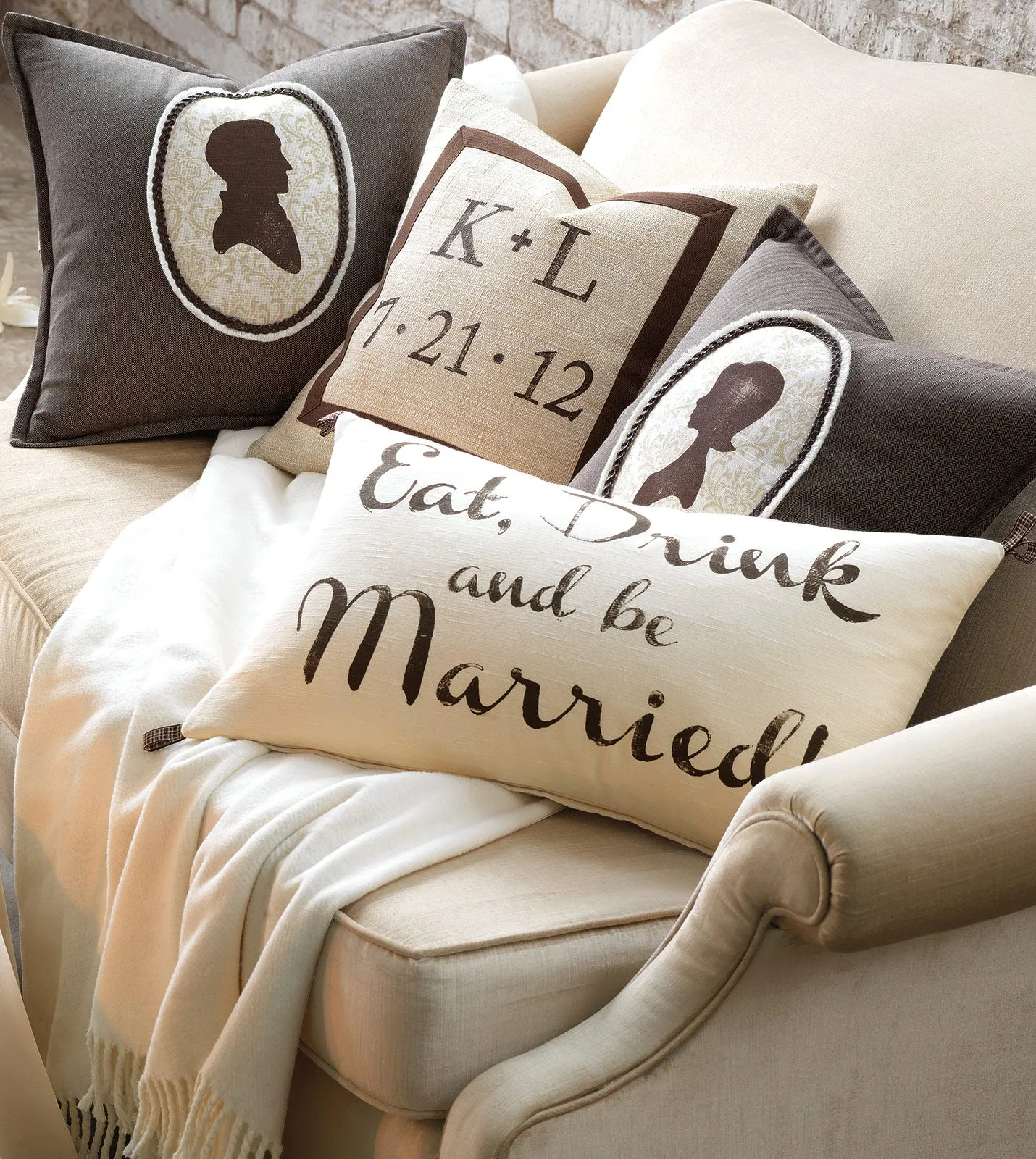 Wedding Silhouette Throw Pillow Cover 18x18