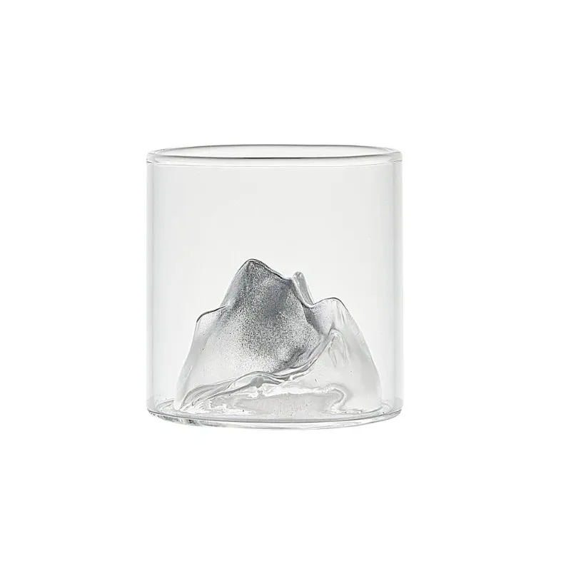 Whisky Glass Cup with 3D Mountain Water Artwork