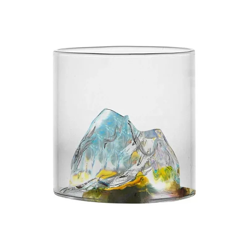 Whisky Glass Cup with 3D Mountain Water Artwork