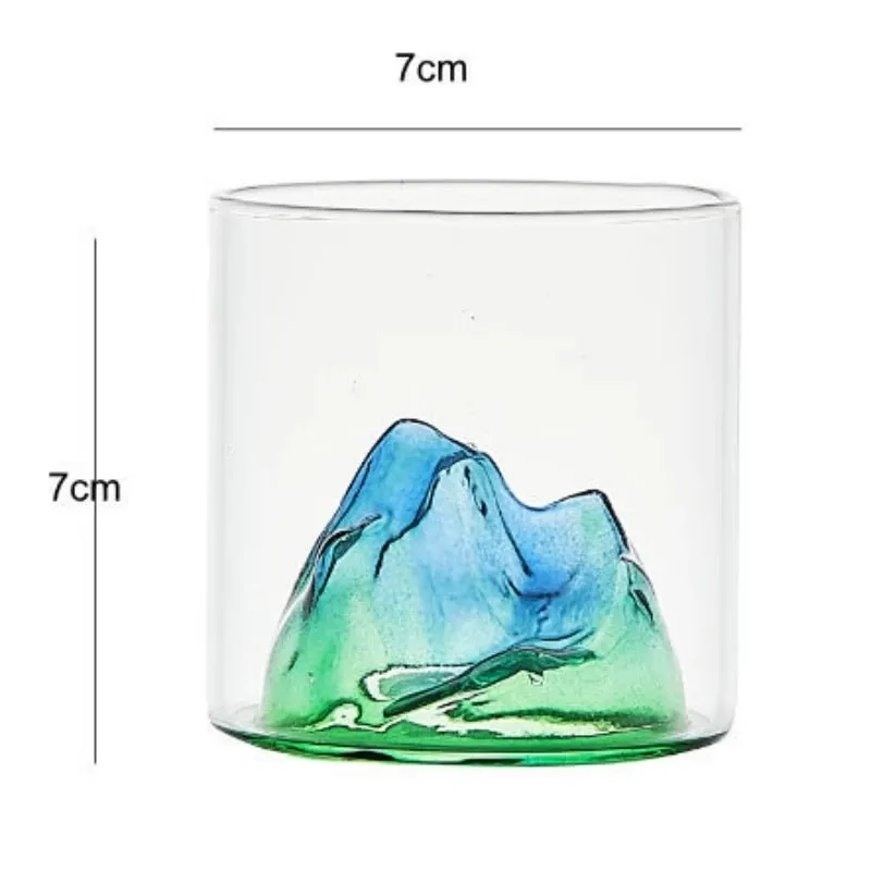 Whisky Glass Cup with 3D Mountain Water Artwork