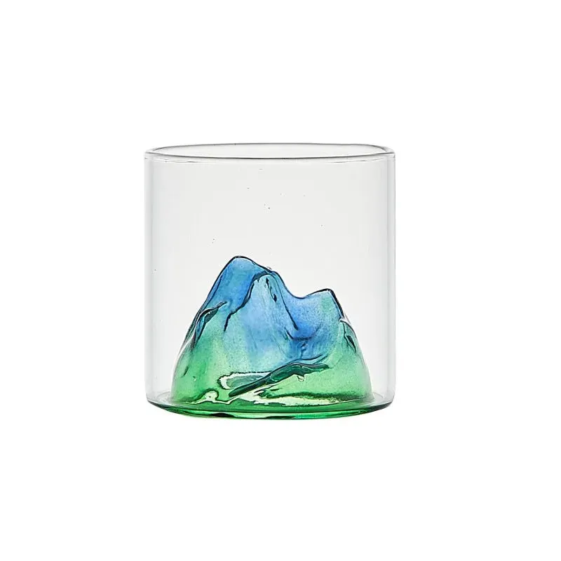 Whisky Glass Cup with 3D Mountain Water Artwork