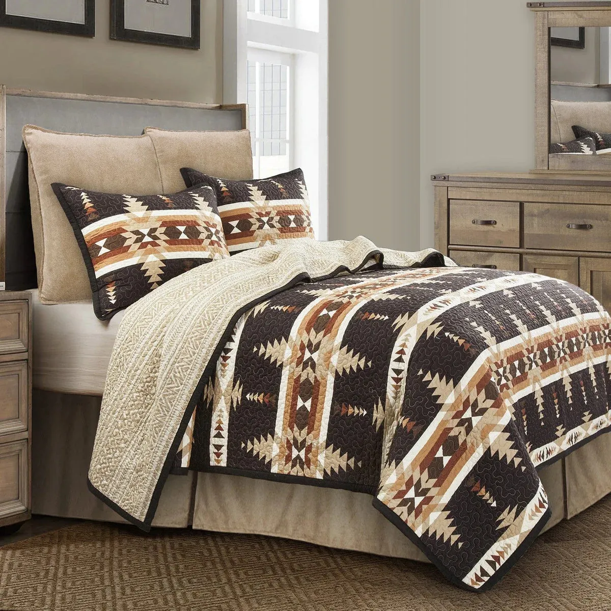 Yosemite 3pc reversible cotton quilt set