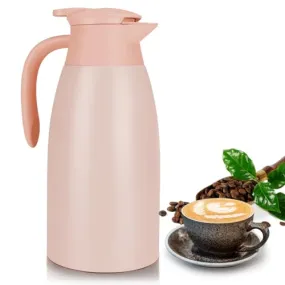 Yummy Sam 2L Thermal Coffee Carafe Insulated Stainless Steel Double Wall Vacuum Thermos Thermal Flask Coffee Dispenser Coffee Carafes Keeping Coffee Water and Tea Hot 12 Hours Cold 24 Hours (Pink)